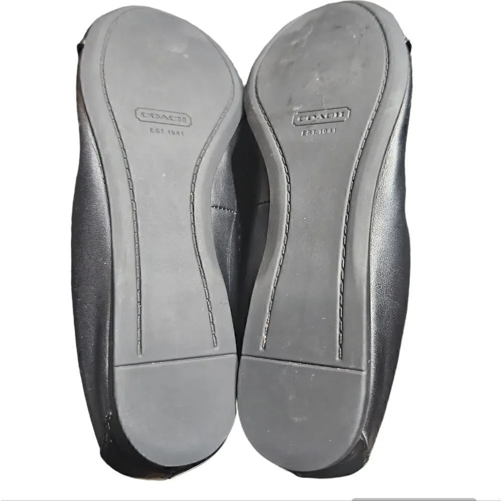 Coach Black Leather Streachable Elastic Slip On Ballet Flat Shoes 5